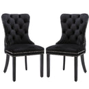 4x Velvet Dining Chairs Upholstered Tufted Kithcen Chair with Solid Wood Legs Stud Trim and Ring - Black - RnR Galore