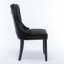 4x Velvet Dining Chairs Upholstered Tufted Kithcen Chair with Solid Wood Legs Stud Trim and Ring - Black - RnR Galore