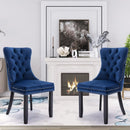 4x Velvet Dining Chairs Upholstered Tufted Kithcen Chair with Solid Wood Legs Stud Trim and Ring - Blue - RnR Galore