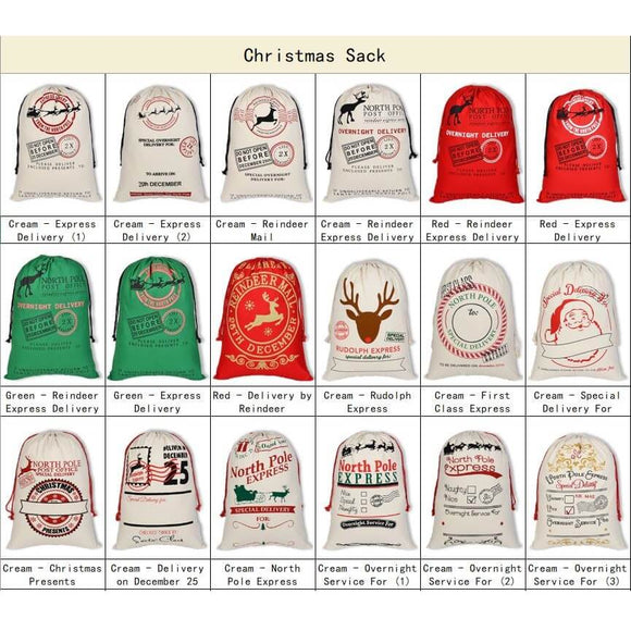 50x70cm Canvas Hessian Christmas Santa Sack Xmas Stocking Reindeer Kids Gift Bag, Cream - Faceless Santa (B) - RnR Galore