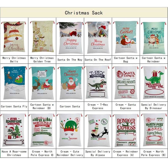 50x70cm Canvas Hessian Christmas Santa Sack Xmas Stocking Reindeer Kids Gift Bag, Cream - Faceless Santa (B) - RnR Galore