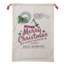 50x70cm Canvas Hessian Christmas Santa Sack Xmas Stocking Reindeer Kids Gift Bag, Cream - Happy New Year - RnR Galore
