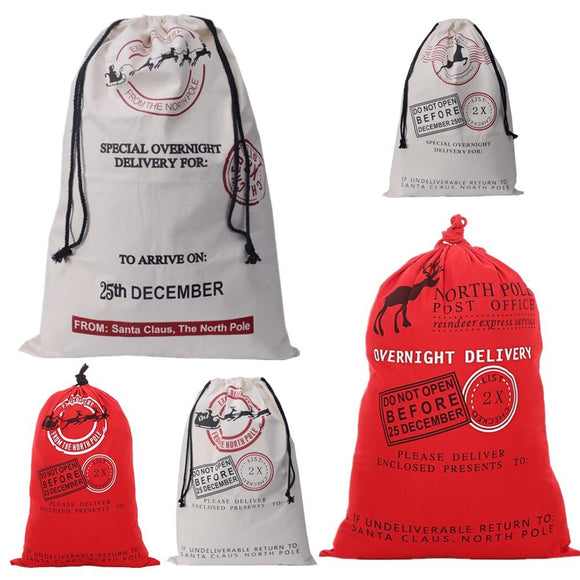 50x70cm Canvas Hessian Christmas Santa Sack Xmas Stocking Reindeer Kids Gift Bag, Cream - Reindeer - RnR Galore