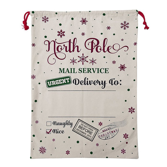 50x70cm Canvas Hessian Christmas Santa Sack Xmas Stocking Reindeer Kids Gift Bag, Cream - Snowflakes Delivery - RnR Galore