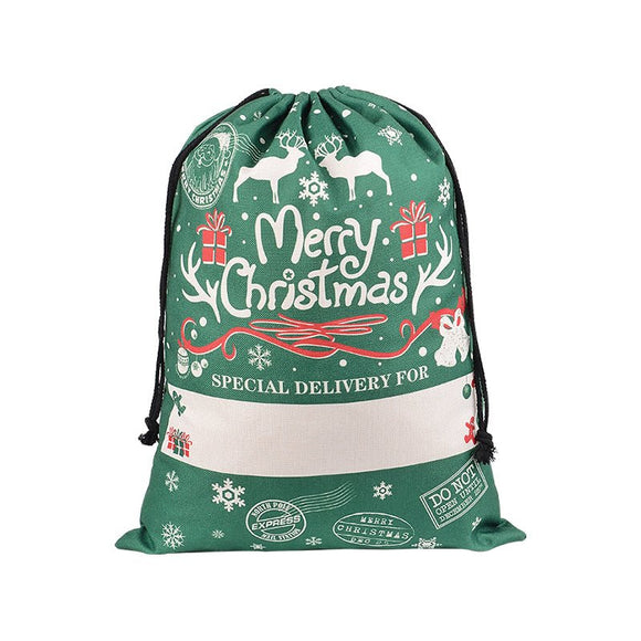 50x70cm Canvas Hessian Christmas Santa Sack Xmas Stocking Reindeer Kids Gift Bag, Green - Reindeer Gift - RnR Galore