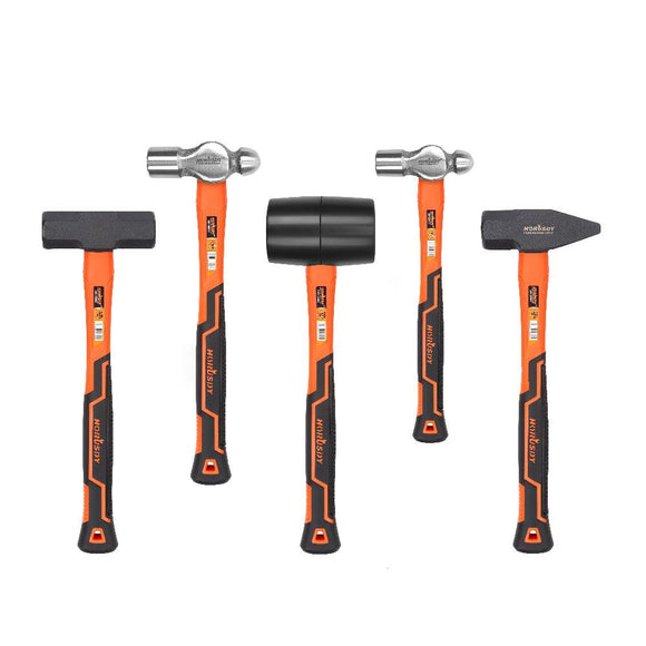 5Pc Hammer Set Rubber / Ball Pein / Sledge / Cross Pein Mallet TPR Grip Handle - RnR Galore