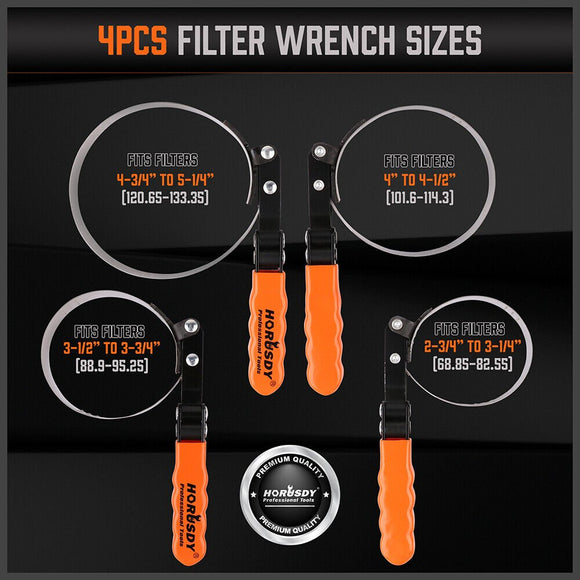5Pc Oil Filter Wrench Set Swivel Grip Steel Belt Spanner Universal Filter Remove - RnR Galore