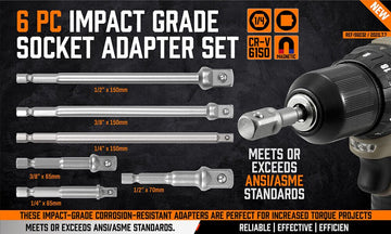 6Pc Drill Socket Adapter Set Long Short Combination Extension Impact Nut Driver - RnR Galore
