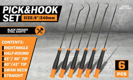 6Pc Extra Long Pick and Hook Set O Ring Seal Puller Remover Fuse Wire Scribe - RnR Galore