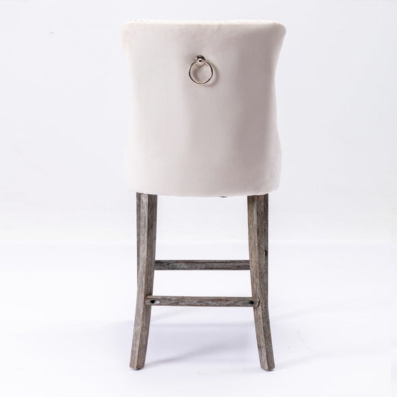 6X Velvet Bar Stools with Studs Trim Wooden Legs Tufted Dining Chairs Kitchen - RnR Galore