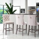6X Velvet Bar Stools with Studs Trim Wooden Legs Tufted Dining Chairs Kitchen - RnR Galore