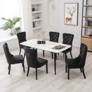 6x Velvet Dining Chairs Upholstered Tufted Kithcen Chair with Solid Wood Legs Stud Trim and Ring - Black - RnR Galore