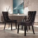 6x Velvet Dining Chairs Upholstered Tufted Kithcen Chair with Solid Wood Legs Stud Trim and Ring - Black - RnR Galore