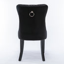 6x Velvet Dining Chairs Upholstered Tufted Kithcen Chair with Solid Wood Legs Stud Trim and Ring - Black - RnR Galore