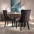 6x Velvet Dining Chairs Upholstered Tufted Kithcen Chair with Solid Wood Legs Stud Trim and Ring - Black - RnR Galore