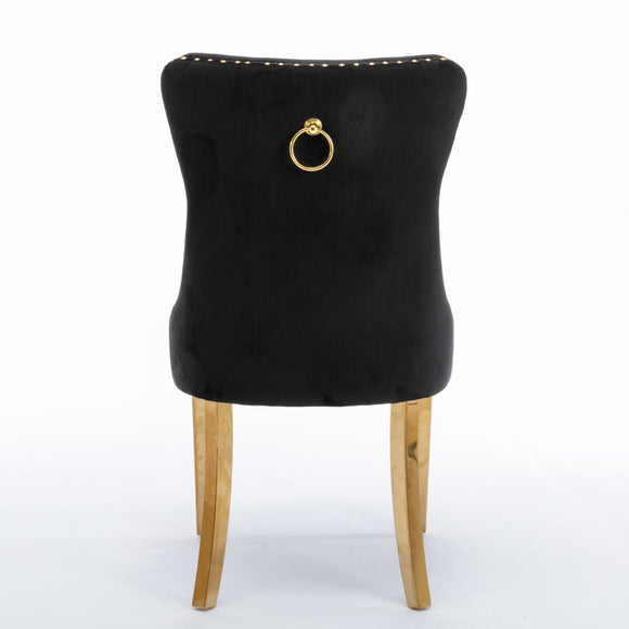 6x Velvet Dining Chairs with Golden Metal Legs - Black - RnR Galore
