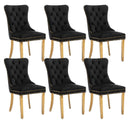 6x Velvet Dining Chairs with Golden Metal Legs - Black - RnR Galore