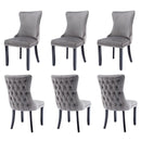 6x Velvet Upholstered Dining Chairs Tufted Wingback Side Chair with Studs Trim Solid Wood Legs for Kitchen - RnR Galore
