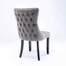 6x Velvet Upholstered Dining Chairs Tufted Wingback Side Chair with Studs Trim Solid Wood Legs for Kitchen - RnR Galore