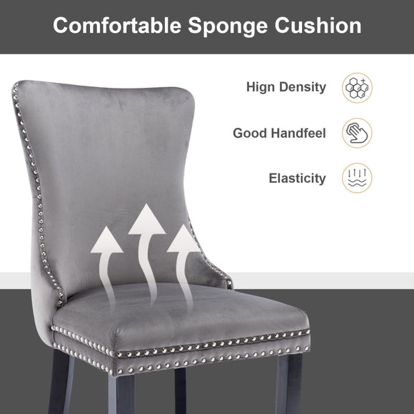 6x Velvet Upholstered Dining Chairs Tufted Wingback Side Chair with Studs Trim Solid Wood Legs for Kitchen - RnR Galore