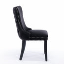 6x Velvet Upholstered Dining Tufted Chairs with Studs Trim and Solid Wood Legs - Black - RnR Galore