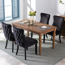 6x Velvet Upholstered Dining Tufted Chairs with Studs Trim and Solid Wood Legs - Black - RnR Galore