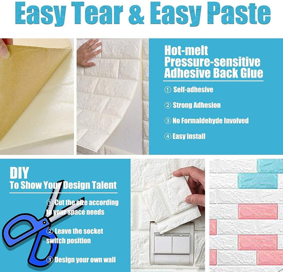 70CMx10M 3D Wall Paper Panel Foam Brick Self Adhesive Waterproof Wallpaper Sticker - RnR Galore