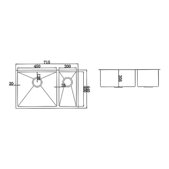 715x440mm Handmade Stainless Steel Undermount / Topmount Kitchen Sink with Waste - RnR Galore