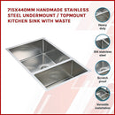 715x440mm Handmade Stainless Steel Undermount / Topmount Kitchen Sink with Waste - RnR Galore