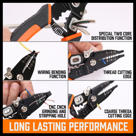 8" Wire Stripping Tool Wire Cutter Hand Crimping Pliers Strip Cutter Insulated - RnR Galore