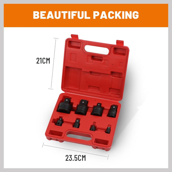 8Pc Impact Socket Reducer Set Heavy Duty Adaptor For Ratchet Wrench With Case - RnR Galore