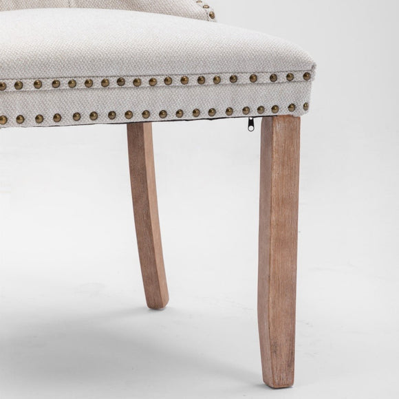 8x AADEN Modern Elegant Button - Tufted Upholstered Fabric with Studs Trim and Wooden legs Dining Side Chair - Beige - RnR Galore