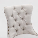 8x AADEN Modern Elegant Button - Tufted Upholstered Fabric with Studs Trim and Wooden legs Dining Side Chair - Beige - RnR Galore