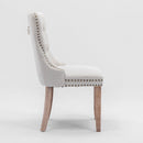 8x AADEN Modern Elegant Button - Tufted Upholstered Fabric with Studs Trim and Wooden legs Dining Side Chair - Beige - RnR Galore