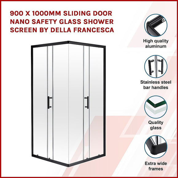 900 x 1000mm Sliding Door Nano Safety Glass Shower Screen By Della Francesca - RnR Galore