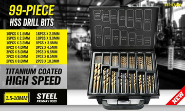 99Pc Drills Set HSS Titanium Coated Wood Plastic Metal Metric 1.5 - 10mm With Case - RnR Galore