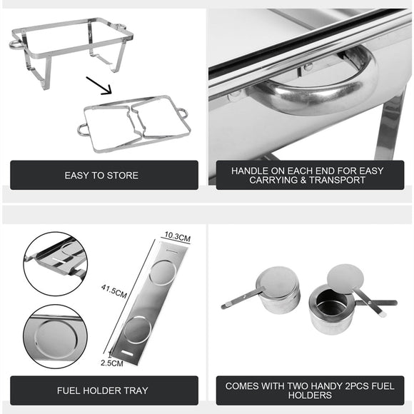 9L Chafing Dish Set Buffet Pan Bain Marie Bow Stainless Steel Food Warmer(2*4.5L) - RnR Galore