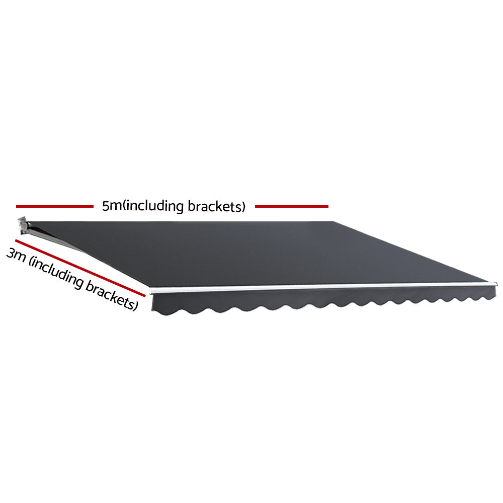 Instahut Retractable Folding Arm Awning Manual Sunshade 5Mx3M Grey - 0