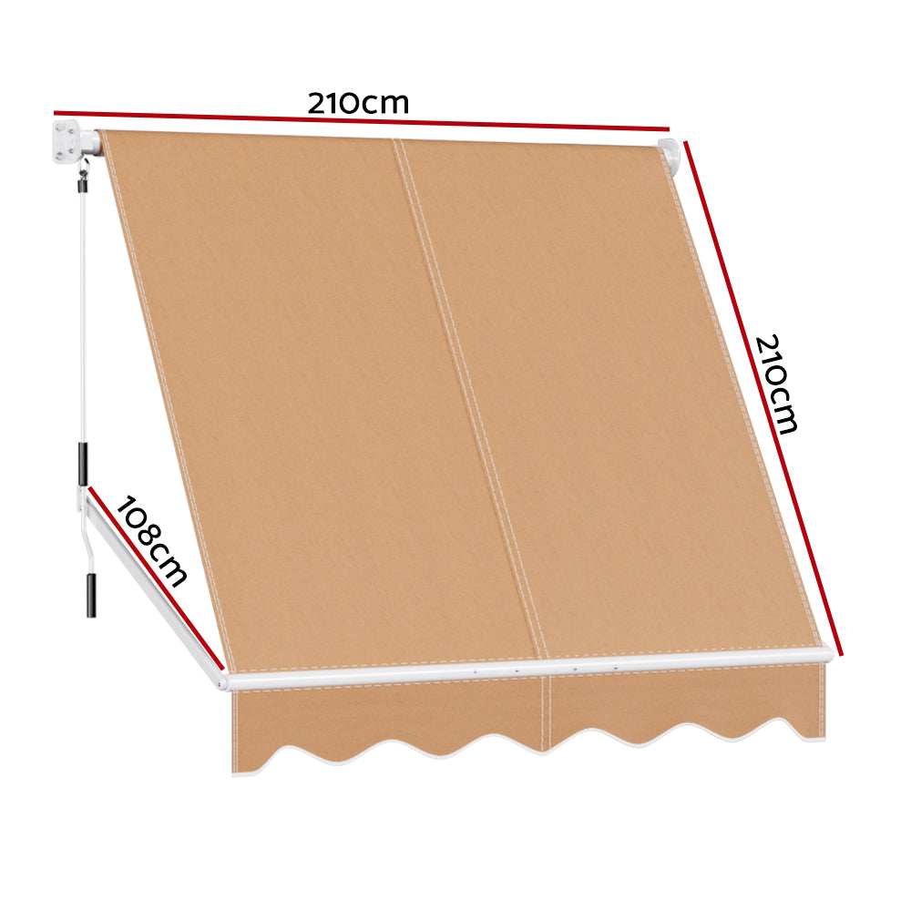 Instahut Window Fixed Pivot Arm Awning Outdoor Retractable Canopy 2.1X2.1M Beige - 0