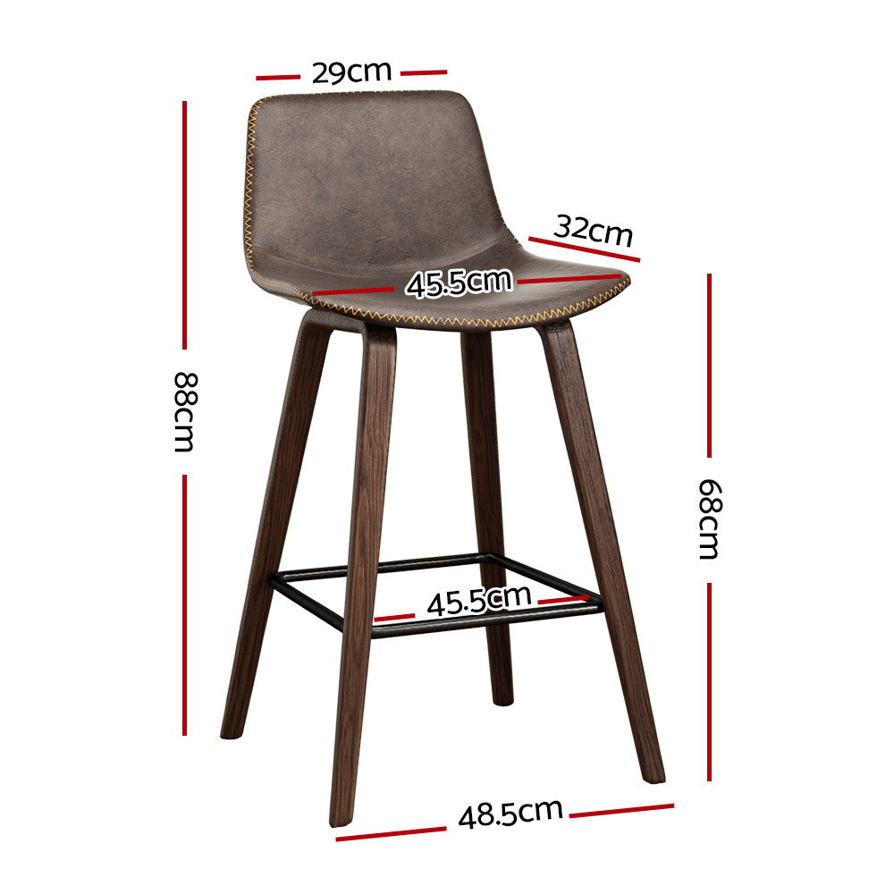 Artiss Bar Stools Kitchen Counter Barstools Leather Wooden Chairs x2 - 0