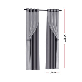 Artiss 2X 132x213cm Blockout Sheer Curtains Charcoal - 0