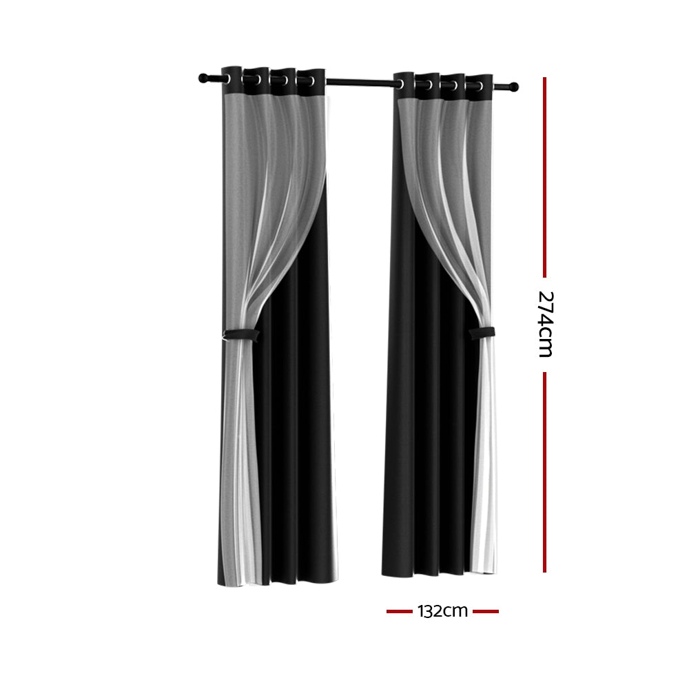 Artiss 2X 132x274cm Blockout Sheer Curtains Black - 0