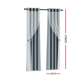 Artiss 2X 132x274cm Blockout Sheer Curtains Light Grey - 0