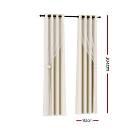 Artiss 2X 132x304cm Blockout Sheer Curtains Beige - 0