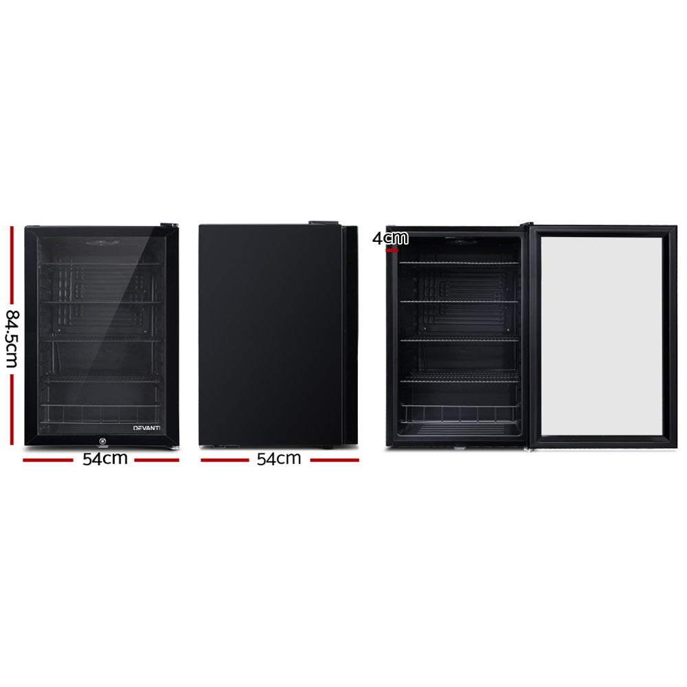 Devanti 115L Bar Fridge Glass Door w/Light Black - 0