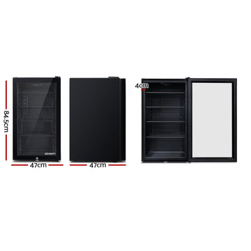 Devanti 98L Bar Fridge Glass Door Mini Fridges Freezer Black - 0