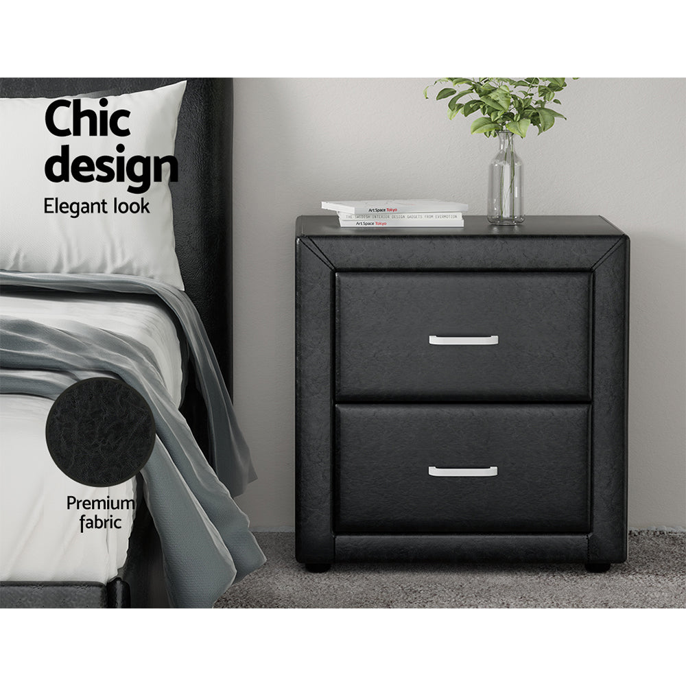 Artiss Bedside Table 2 Drawers Side Table Leather - CADEN Black