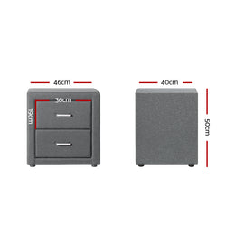 Artiss Bedside Table 2 Drawers Fabric - CADEN Grey - 0