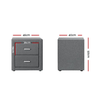 Artiss Bedside Table 2 Drawers Fabric - CADEN Grey - 0