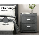 Artiss Bedside Table 2 Drawers Fabric - CADEN Grey-4